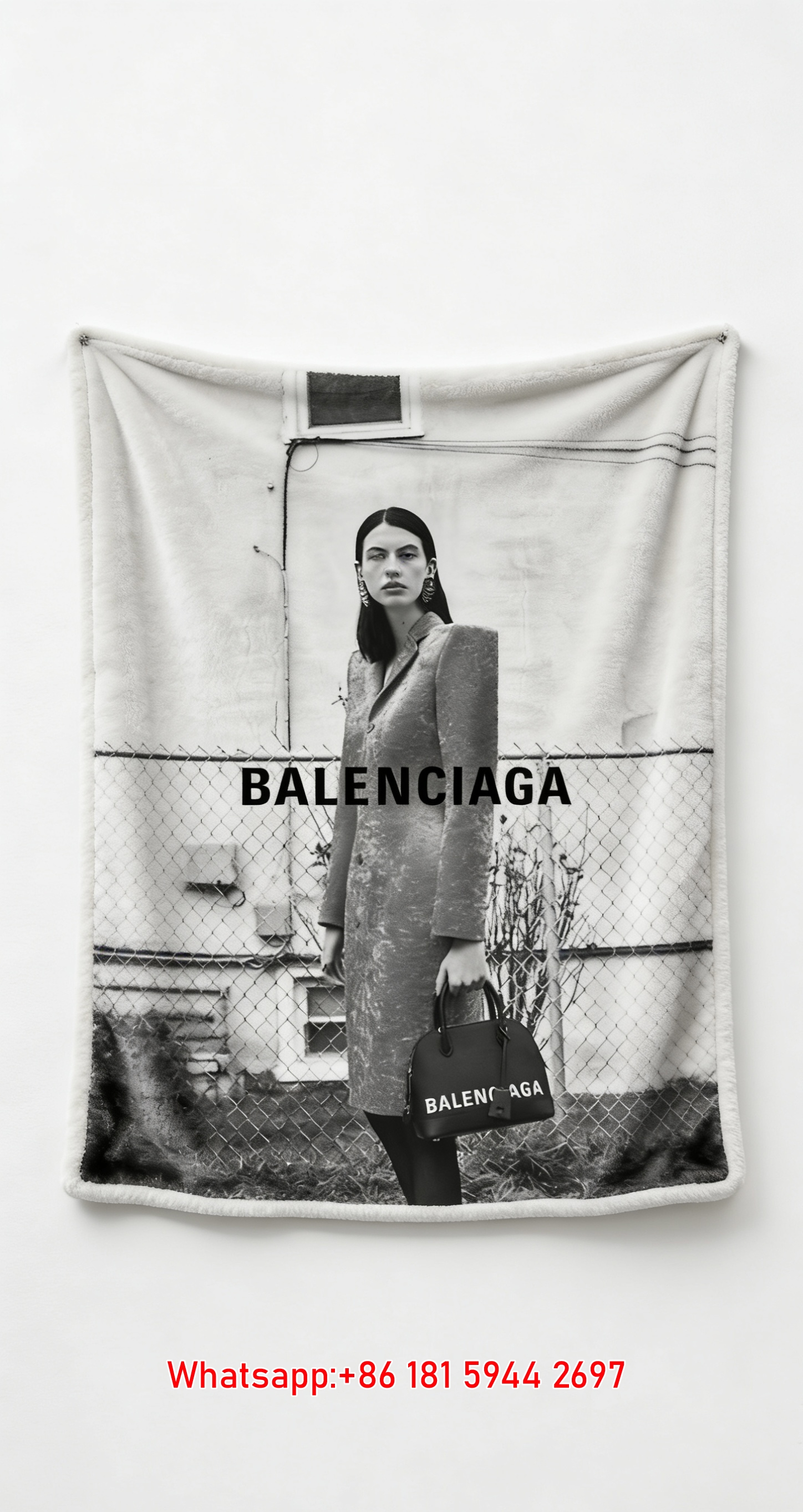 Balenciaga Vintage Monochrome Flannel Sofa Throw Blanket BA193